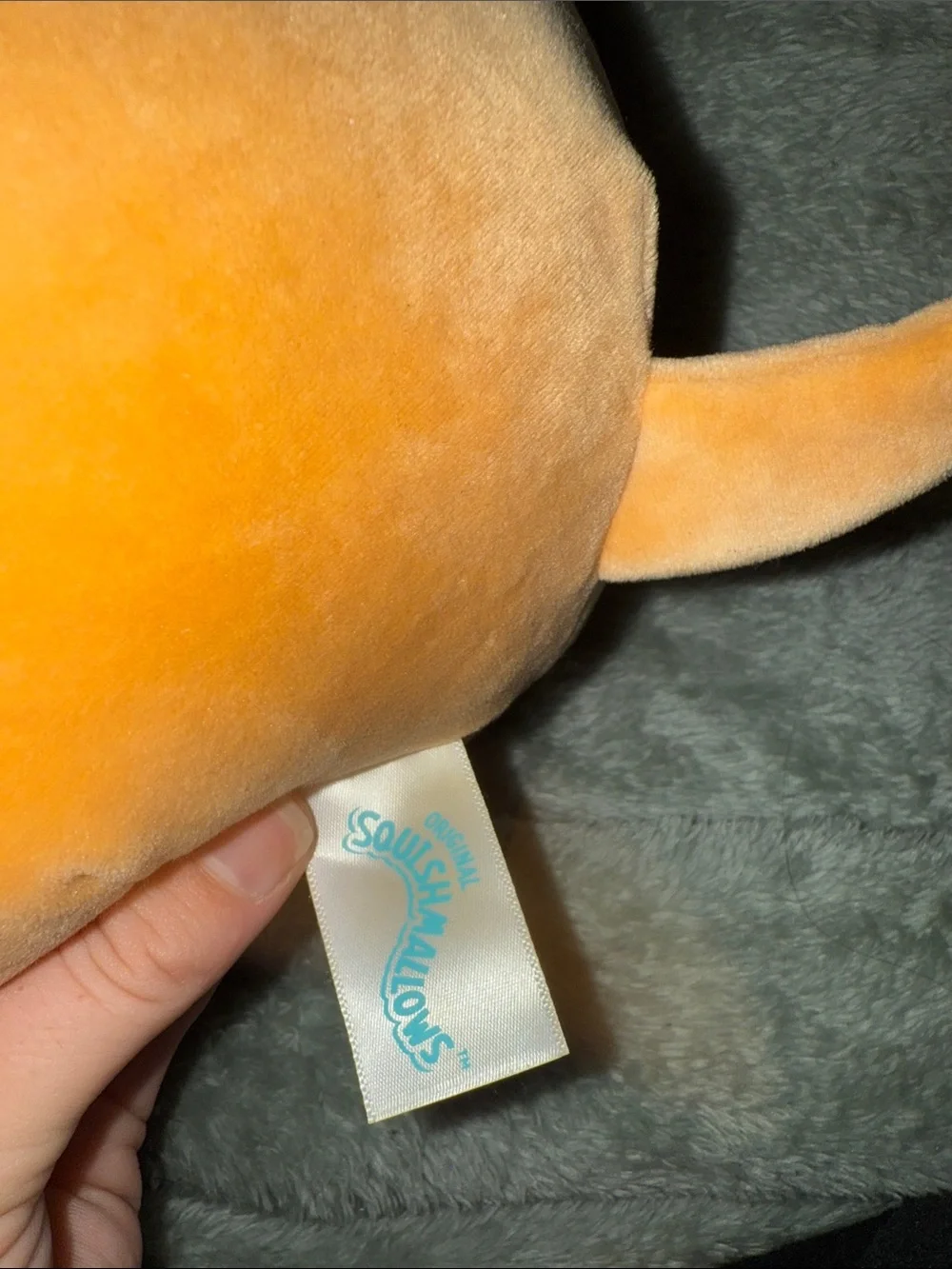 Squishmallows Orange Puppy with Red & Teal Heart Accents